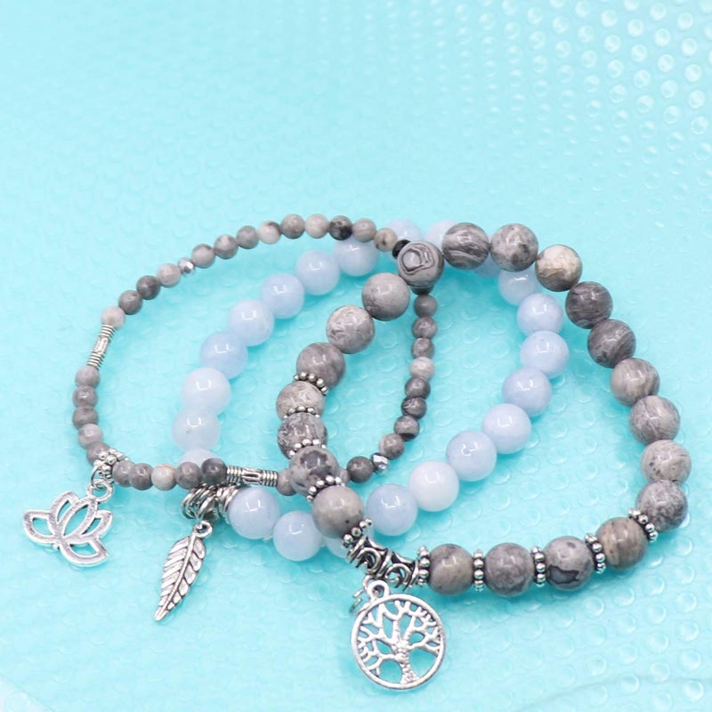 UEUC Tree of Life Yoga Healing Stone Bracelets,Multilayer Lotus Chakra Stone Reiki Bracelet Sets,Anxiety Crystal Natural Stone,for Women Stress Relief - Image 3